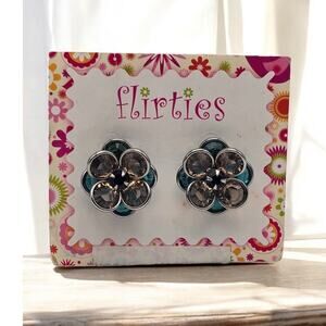 Blue and Clear Crystal Floral Flower Stud Earrings